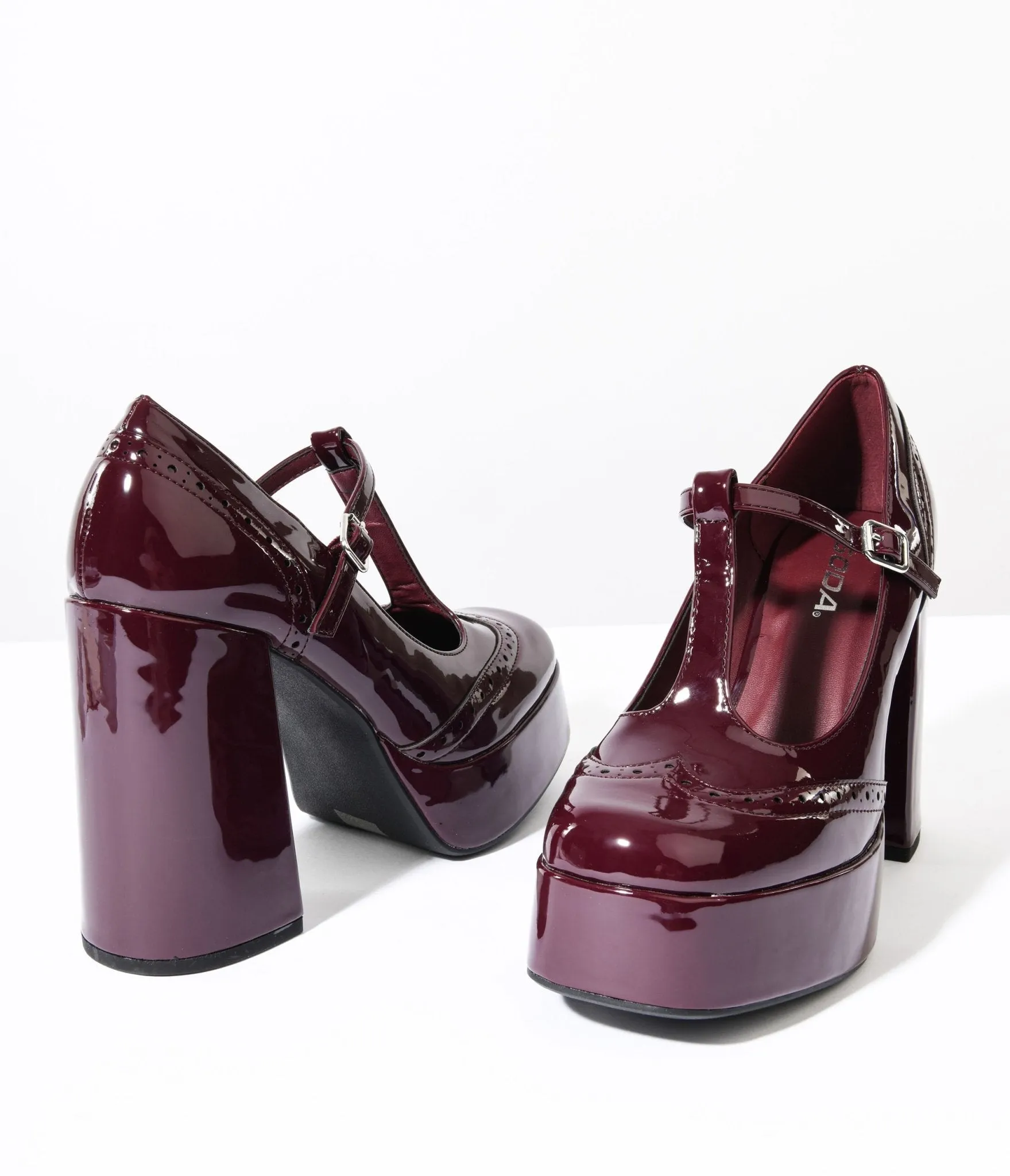 1920s Burgundy Patent Leatherette T-Strap Platform Mary Jane Heels