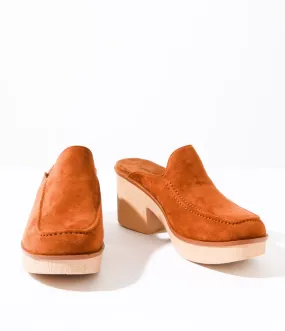 1970s Brown Faux Suede Platform Mule Heels