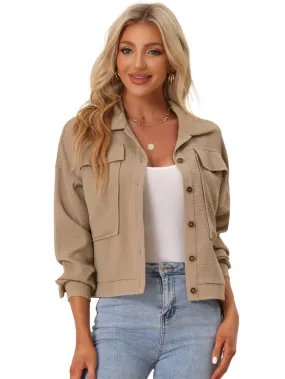 Allegra K- Waffle Shacket Drop Shoulder Jackets