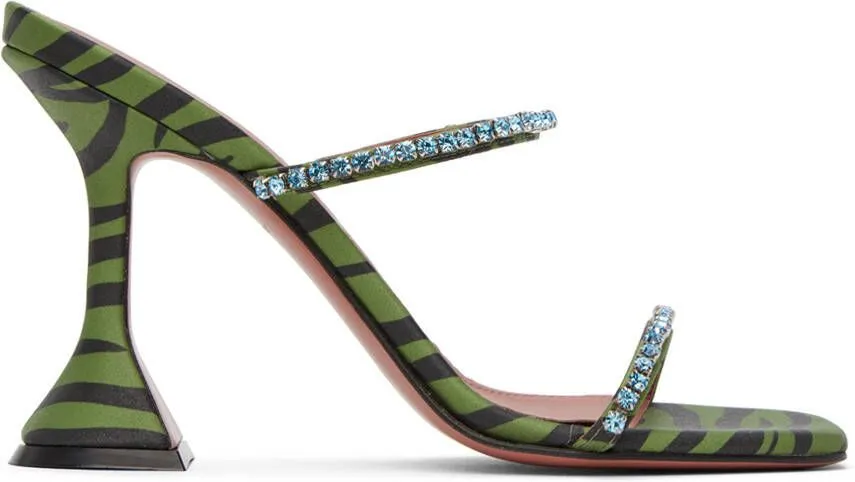 Amina Muaddi Green Gilda Slipper Heeled Sandals