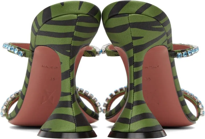 Amina Muaddi Green Gilda Slipper Heeled Sandals