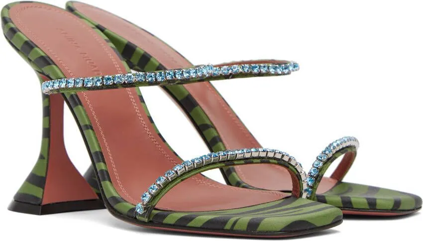 Amina Muaddi Green Gilda Slipper Heeled Sandals