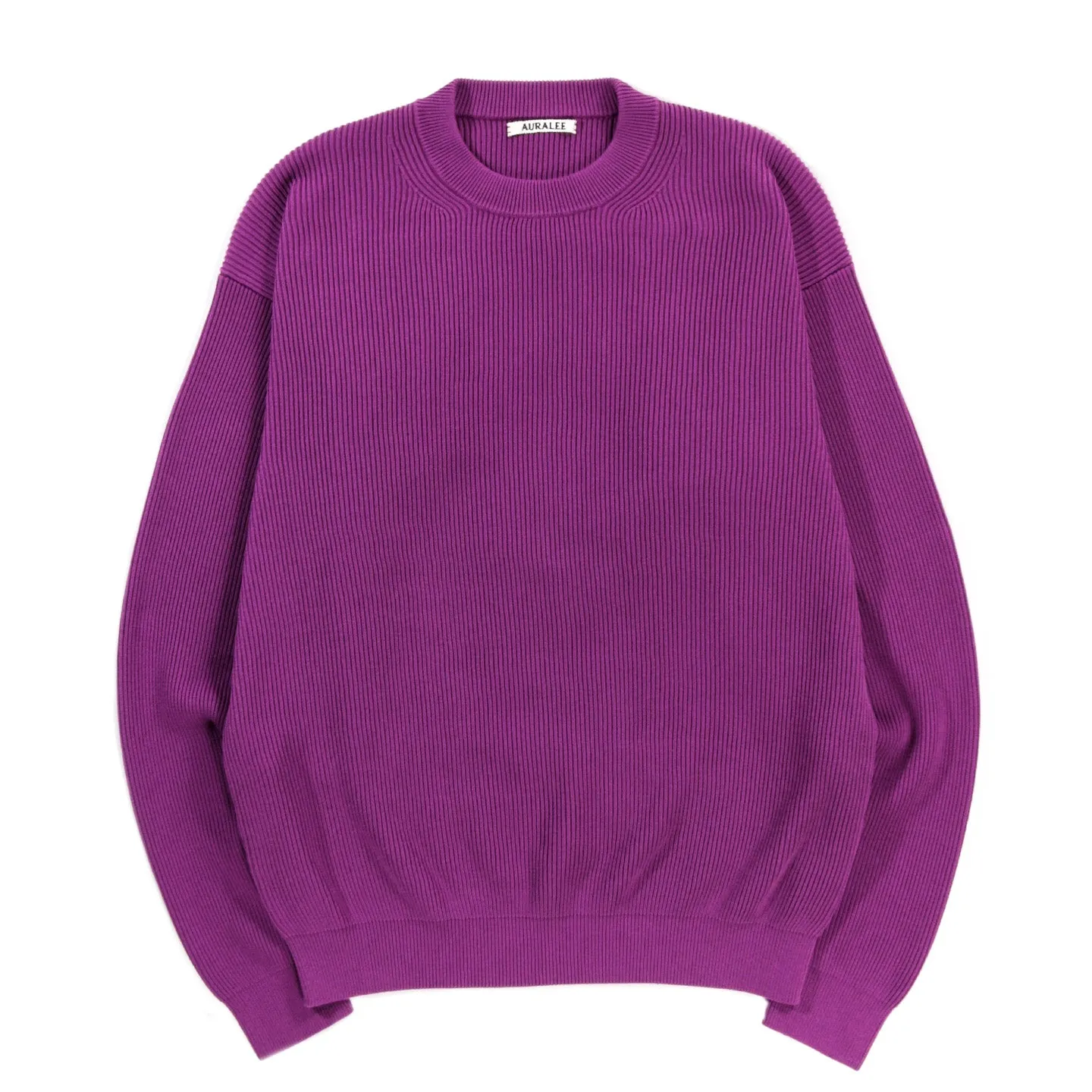 AURALEE SUPER HARD TWIST RIB KNIT PULLOVER PURPLE