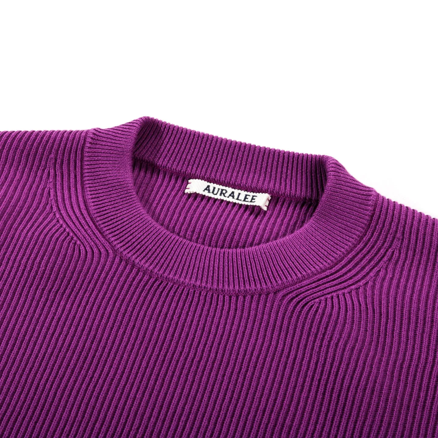 AURALEE SUPER HARD TWIST RIB KNIT PULLOVER PURPLE