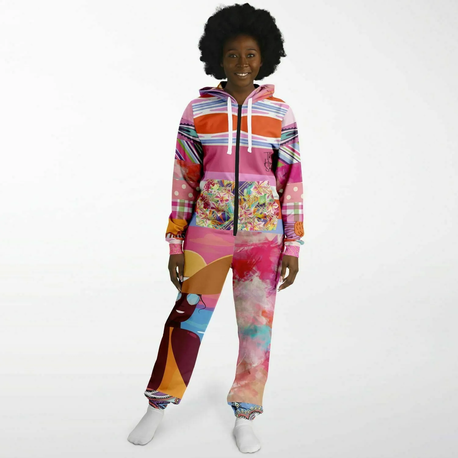 Bahama Mama Pink Floral Patchwork Unisex Fleece Romper