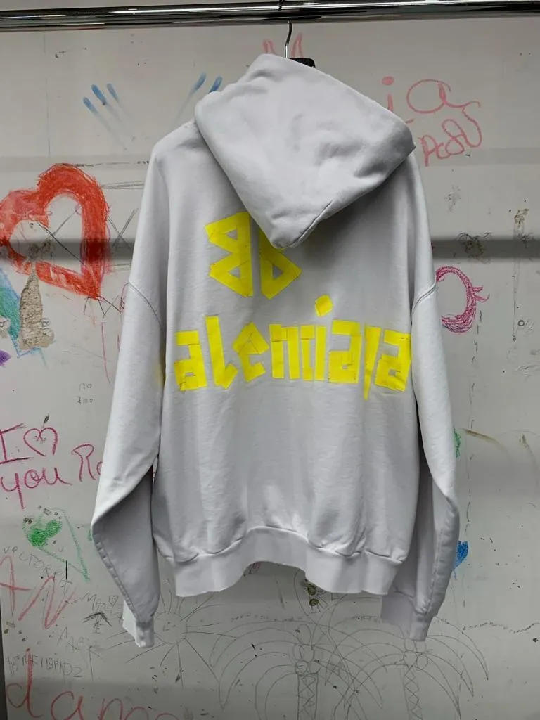 BALENCIAGA  |Tape Type Ripped Pocket Hoodie Large Fit in White