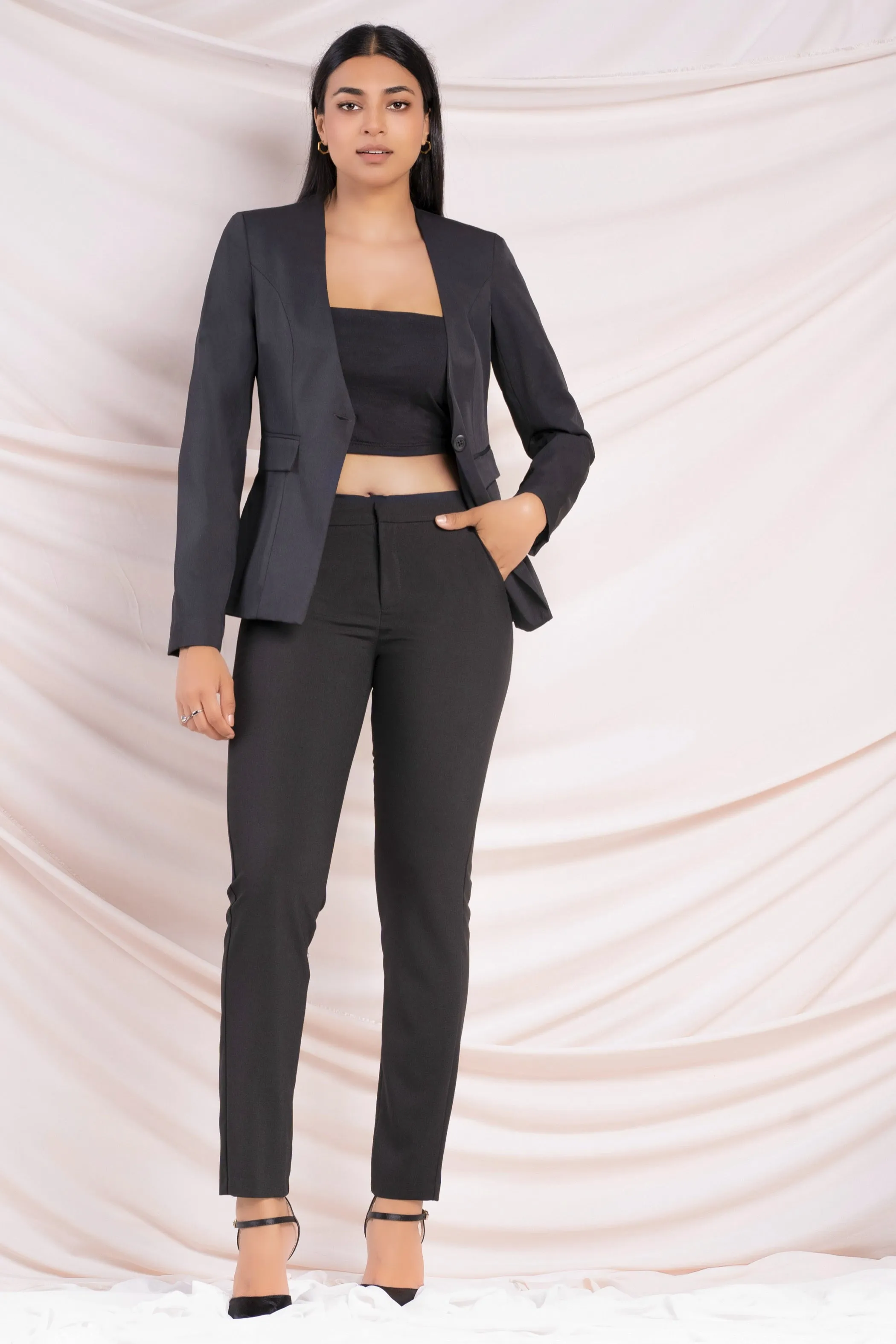 Black One Button Blazer