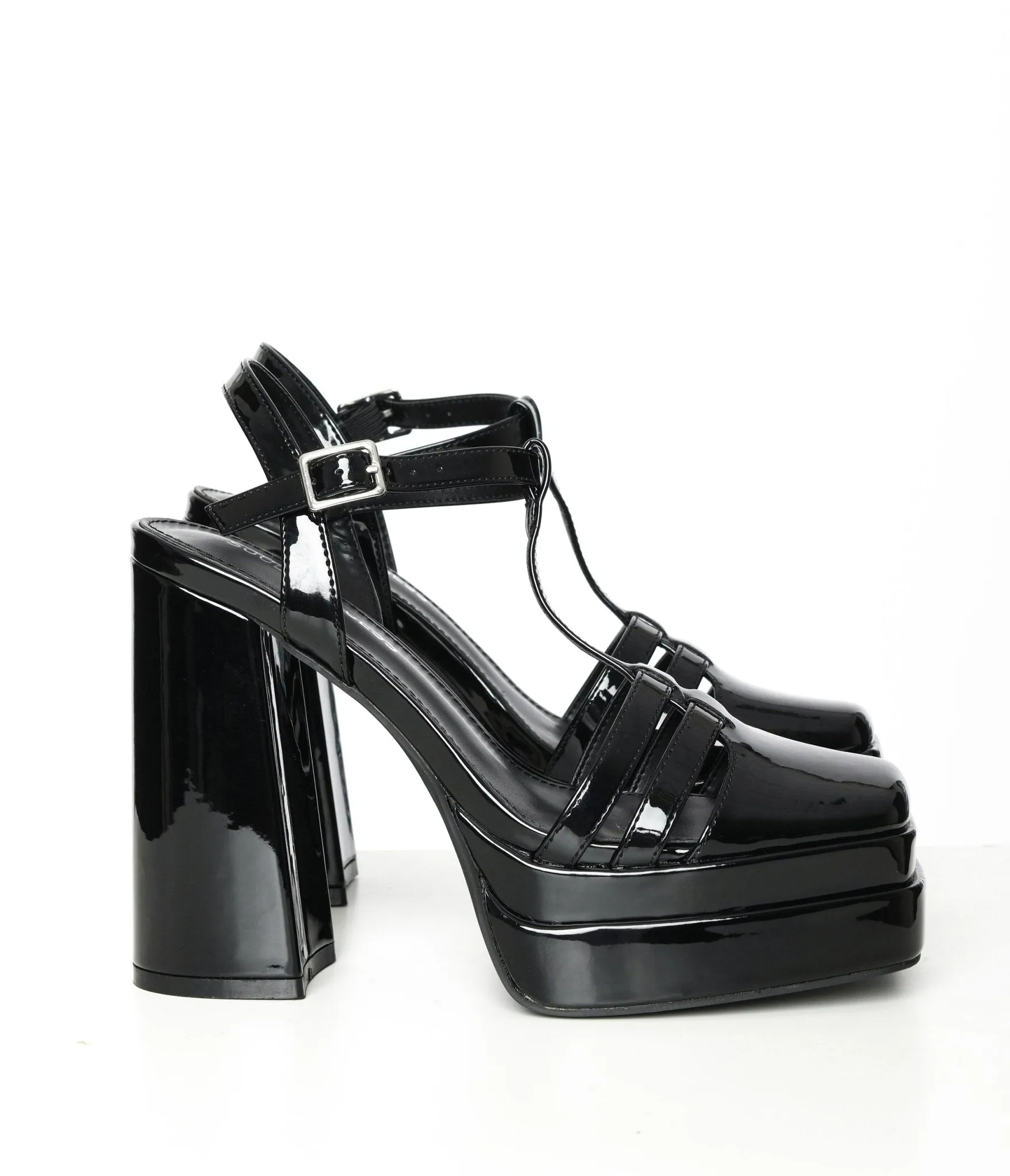 Black Patent Leatherette Wendy Platform Heels