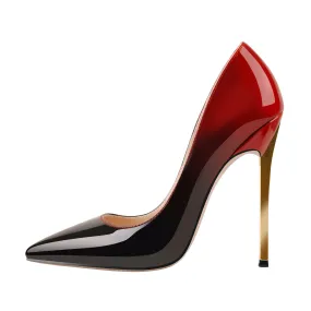 Black Red Gradient Patent Leather Metal Heels Pumps