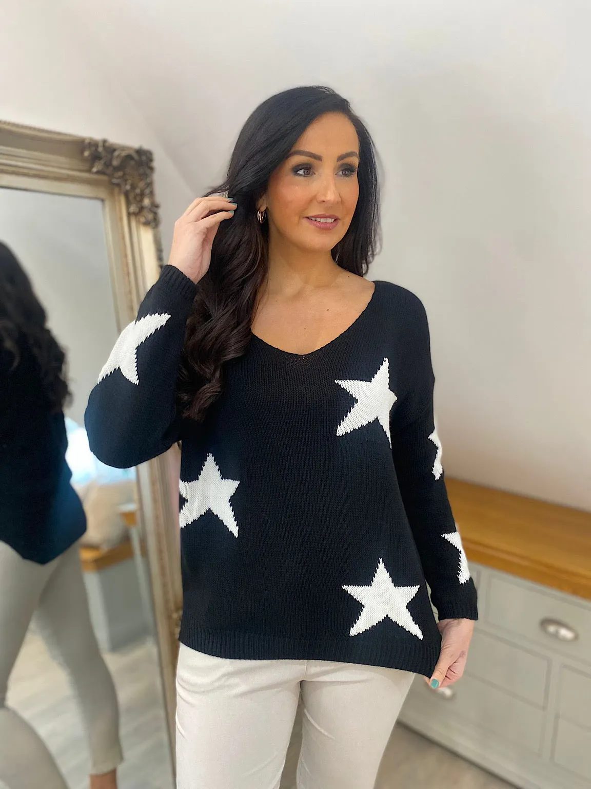 Black Star V Neck Jumper Brenda