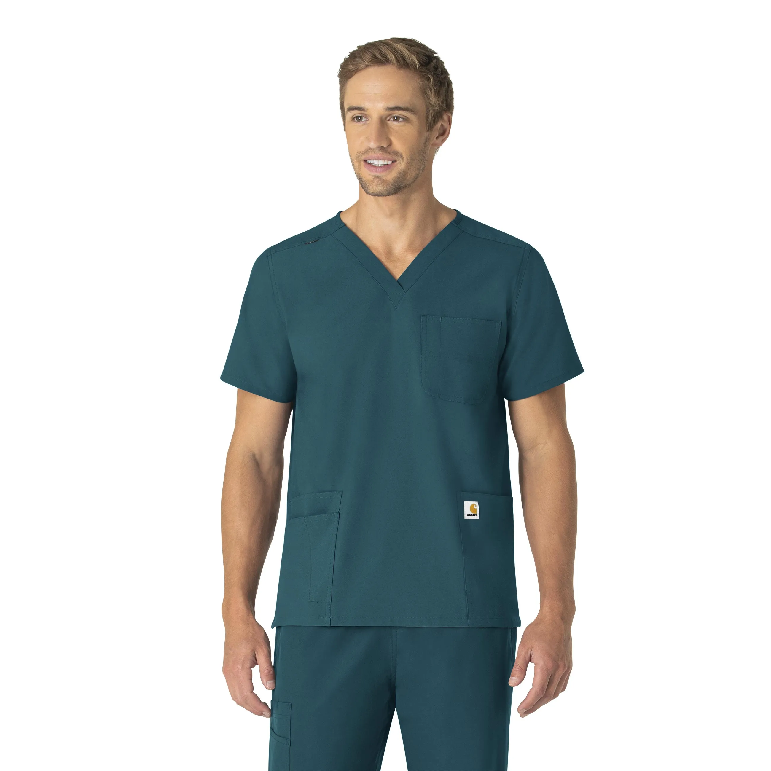 Carhartt Force Essentials Unisex V-Neck 6-Pocket Scrub Top - Caribbean Blue