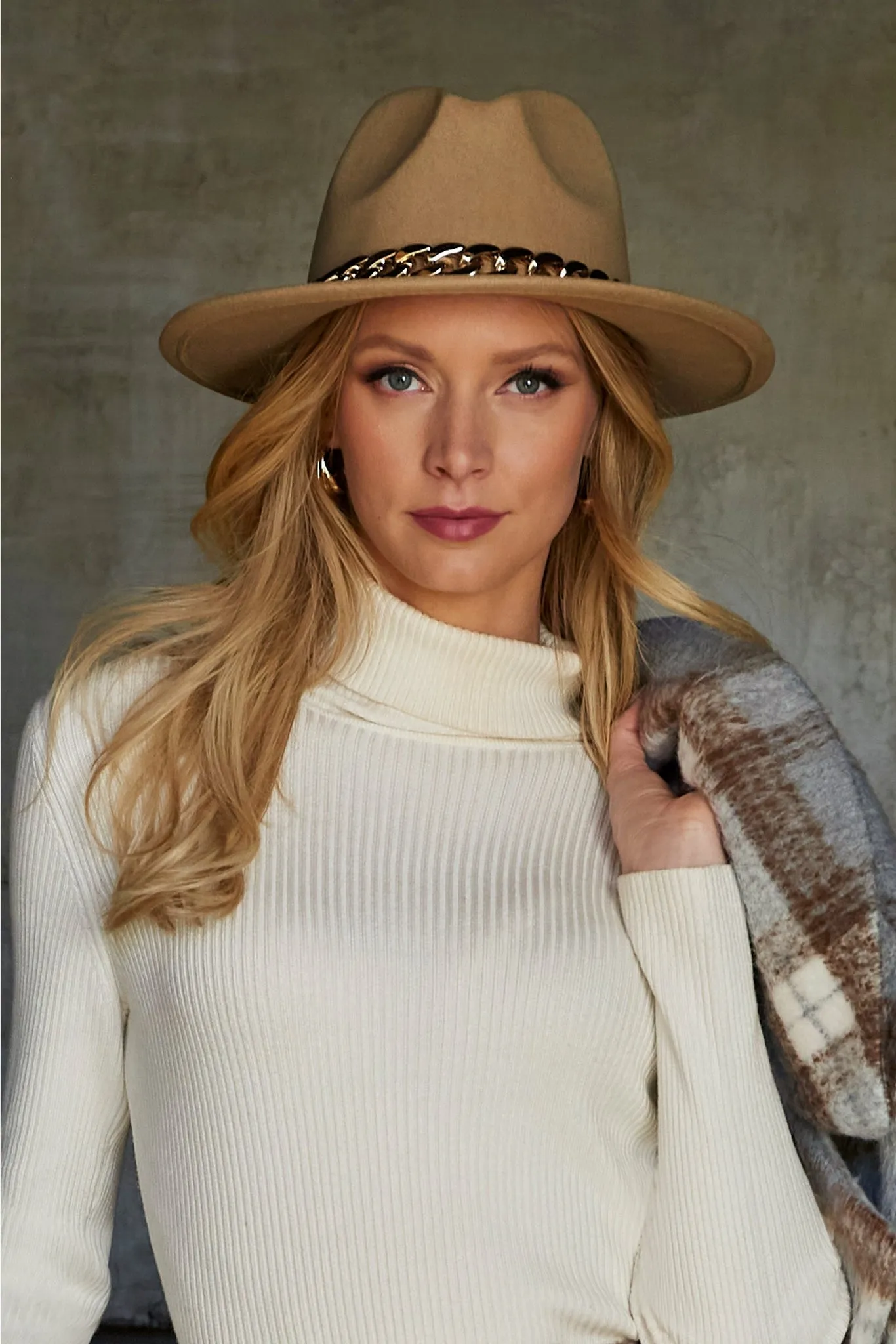 Chain Wide Brim Hat Camel