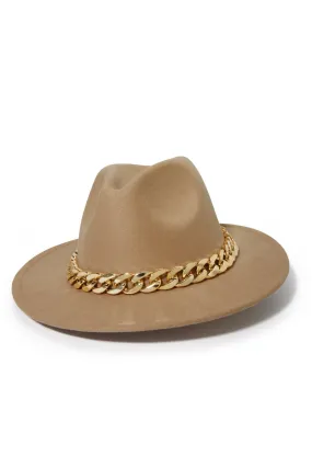 Chain Wide Brim Hat Camel