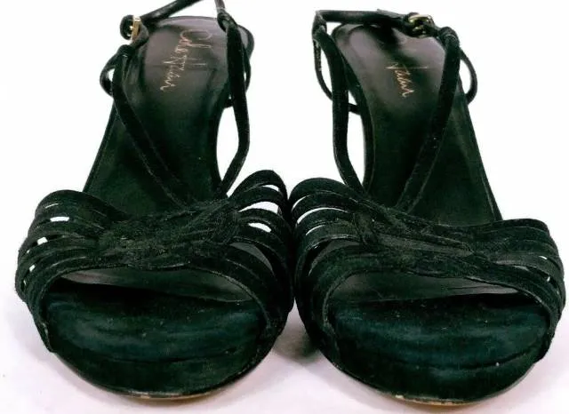 Cole haan women's black suede stiletto sandal heels size 8.5 b