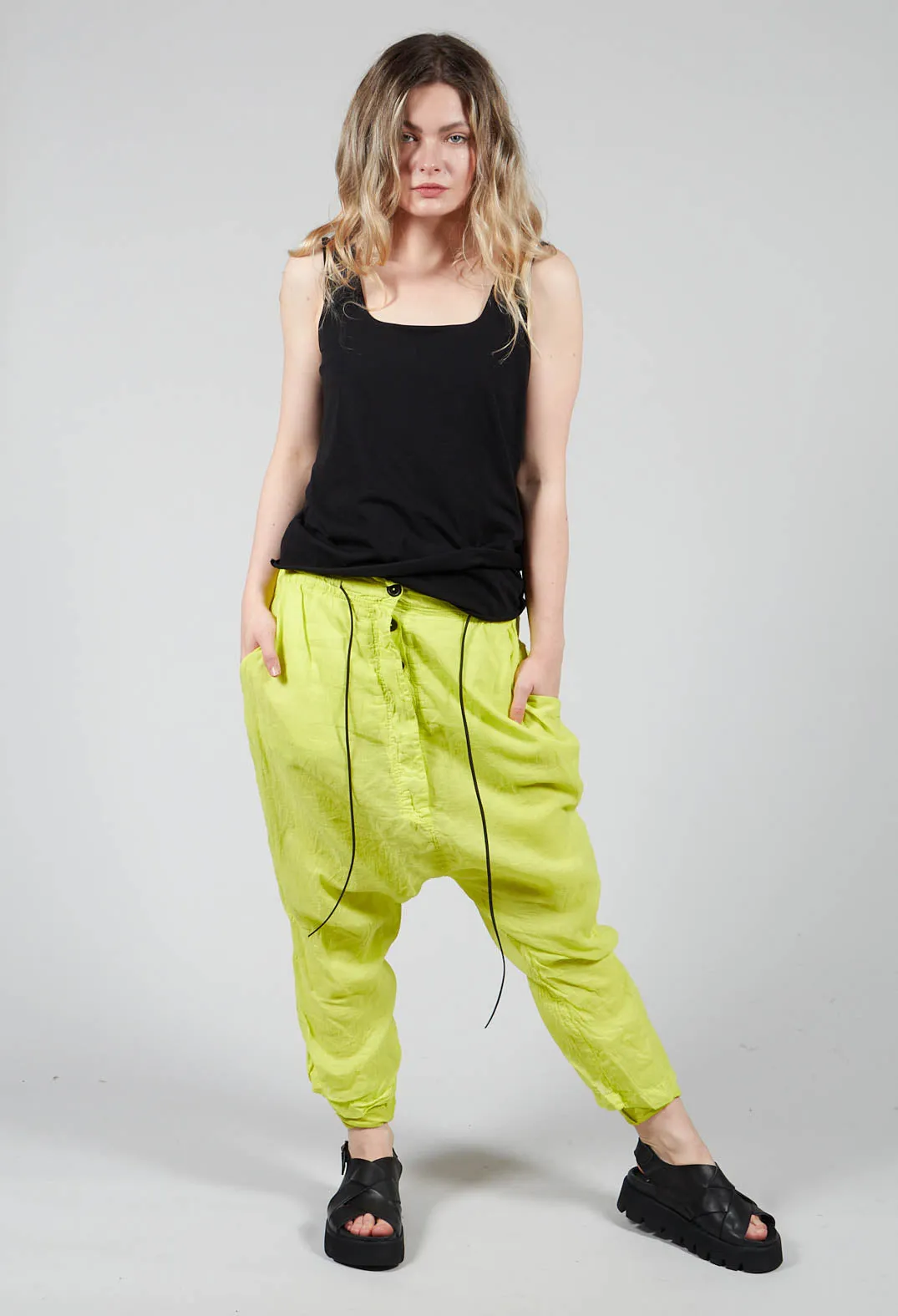 Cotton Drop Crotch Trousers with Button Fly in Spring