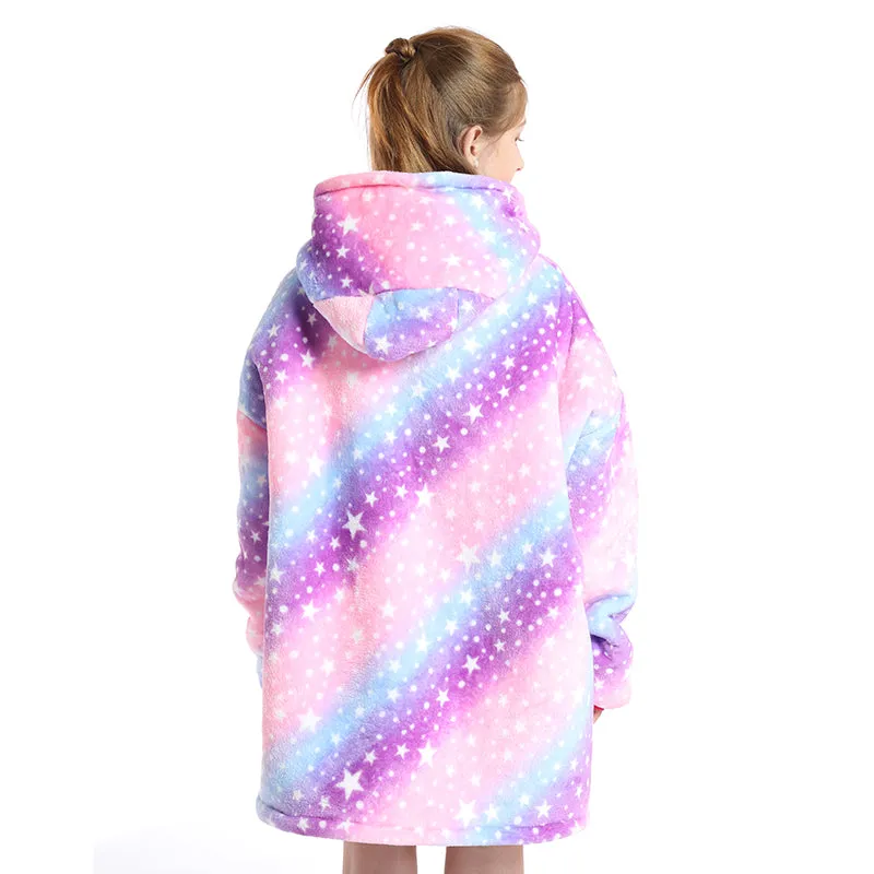 Cozy Hoodie Blanket Purple Stars - Unisex - Kids