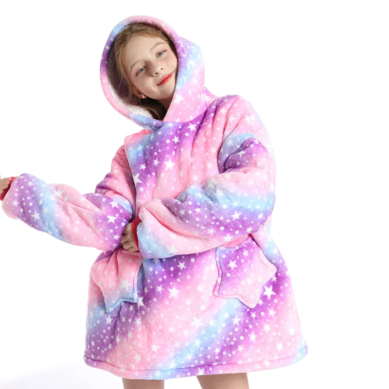 Cozy Hoodie Blanket Purple Stars - Unisex - Kids