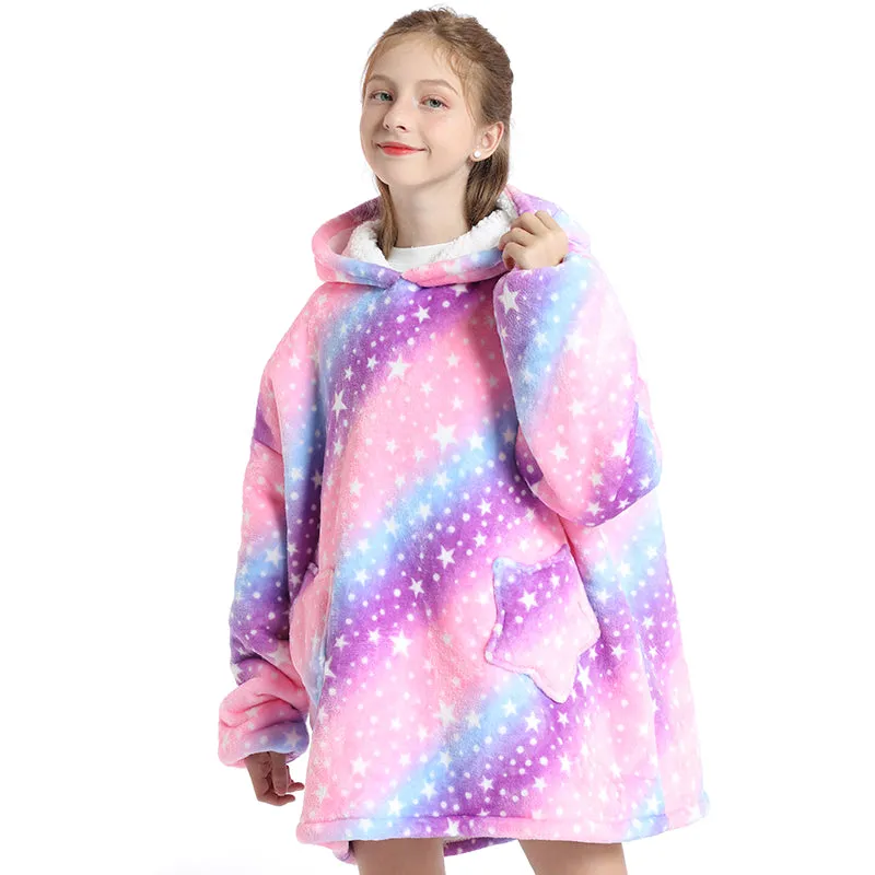 Cozy Hoodie Blanket Purple Stars - Unisex - Kids