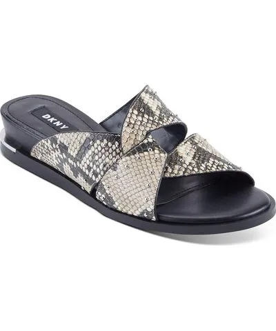 DKNY Della Womens Leather Embossed Wedge Sandals