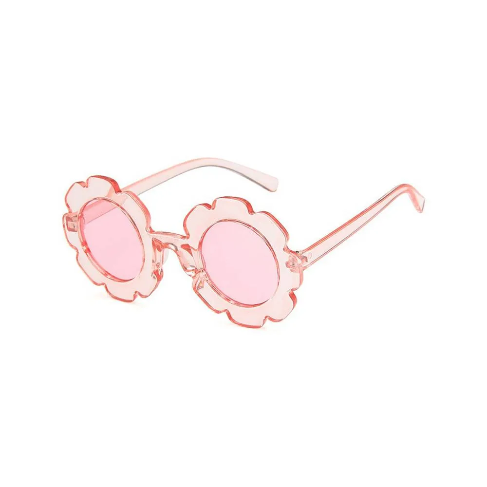 Edna Round Flower Sunglasses — Clear Pink Frame Pink Lens