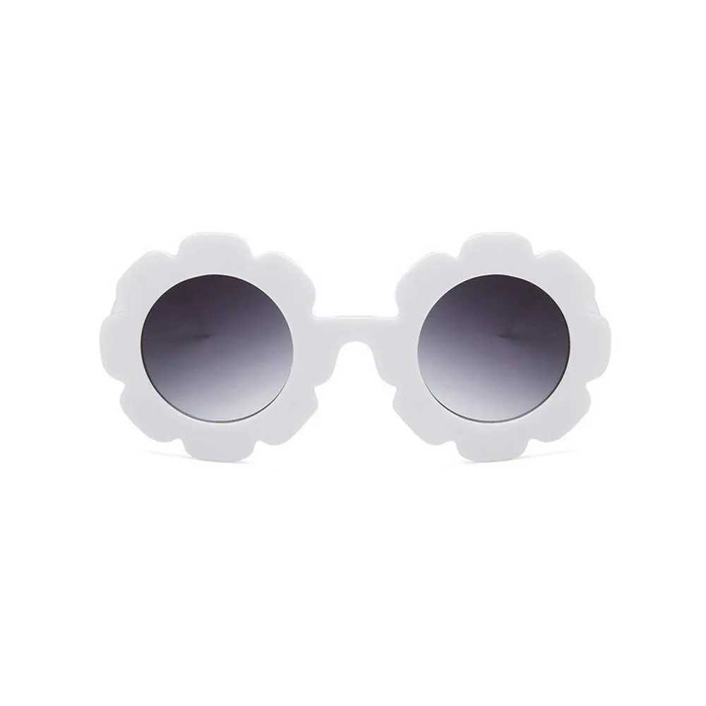 Edna Round Flower Sunglasses — White Frame Dark Lens