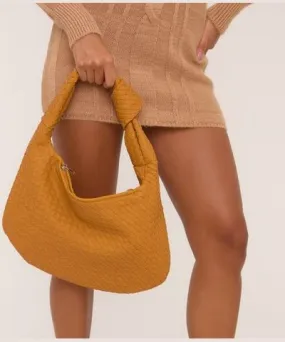 EGO Loreen Woven Knotted Strap Detail Oversized Shoulder Bag In Light Tan Brown Faux Suede