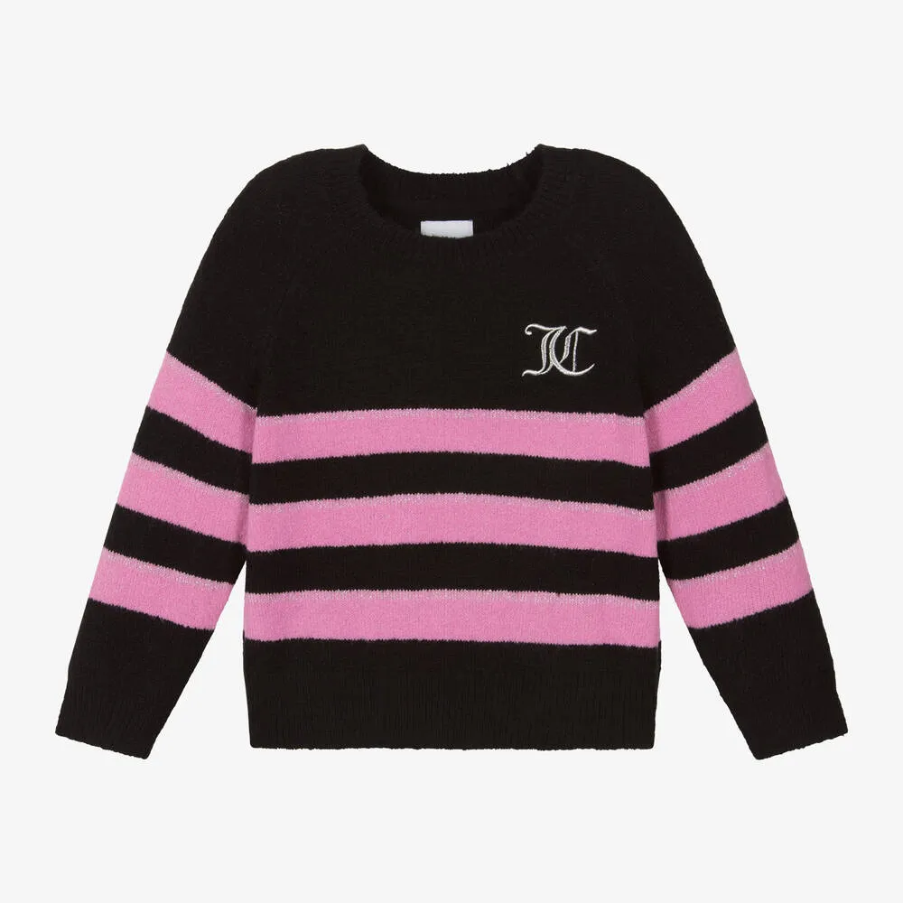 Girls Black Striped Knit Sweater