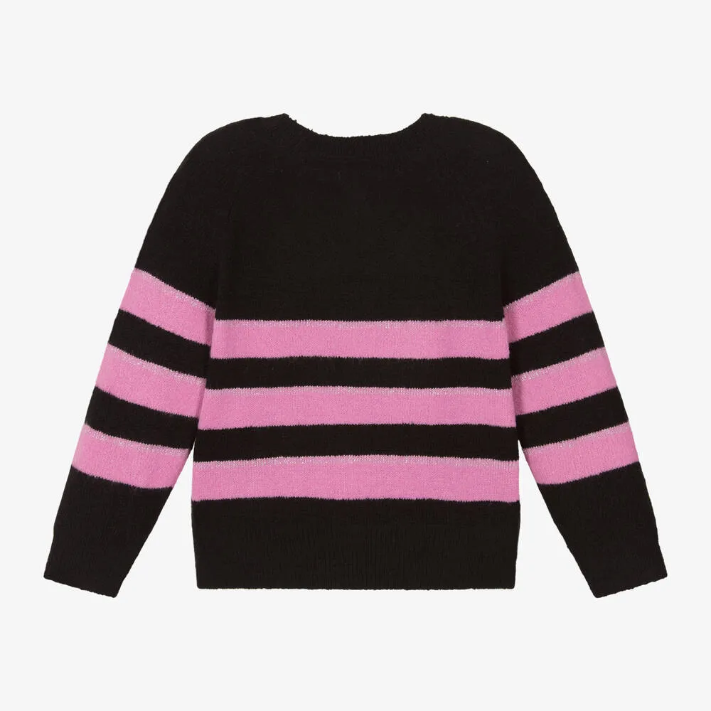 Girls Black Striped Knit Sweater