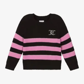 Girls Black Striped Knit Sweater