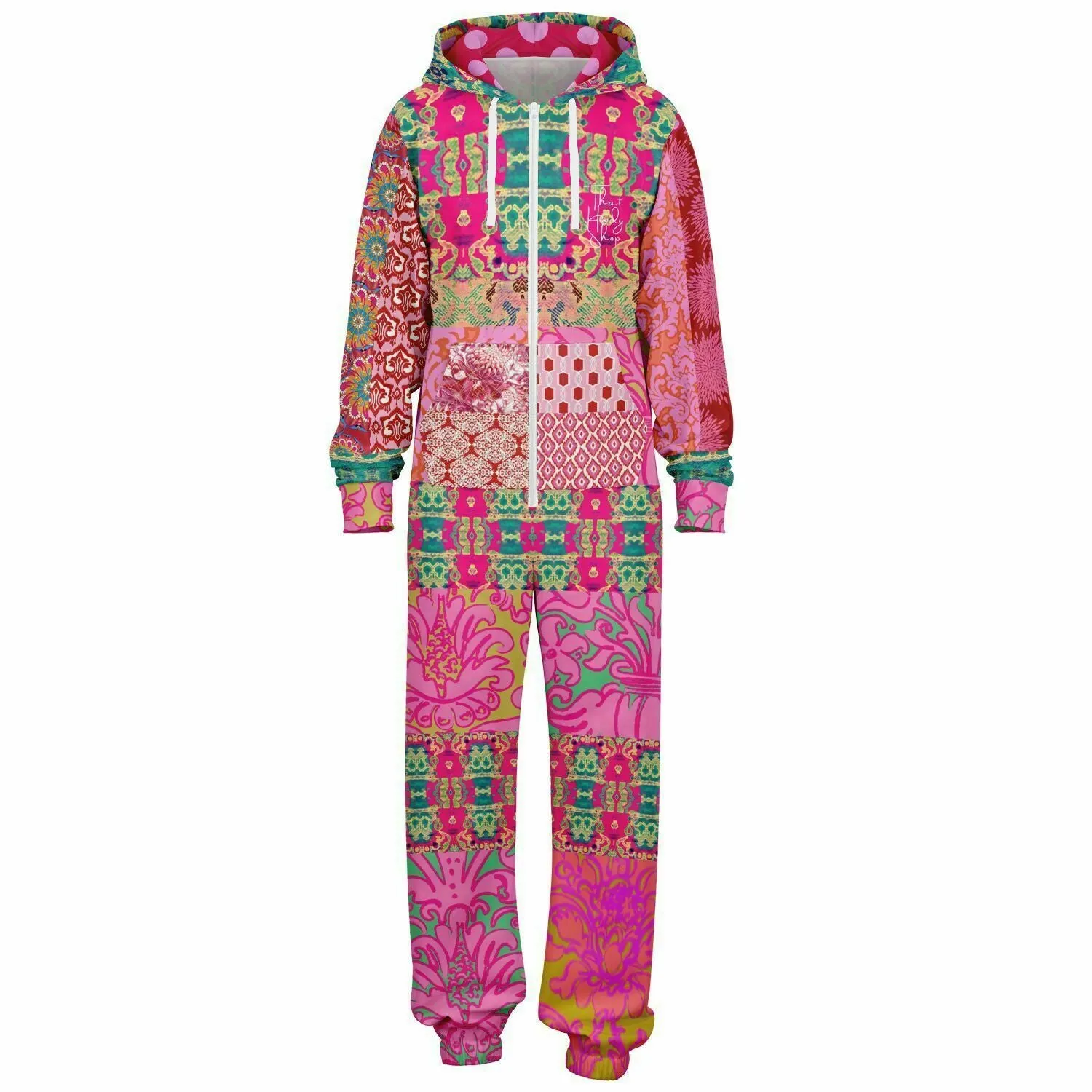 Gypsy Beat Pink Floral Patchwork Unisex Fleece Romper