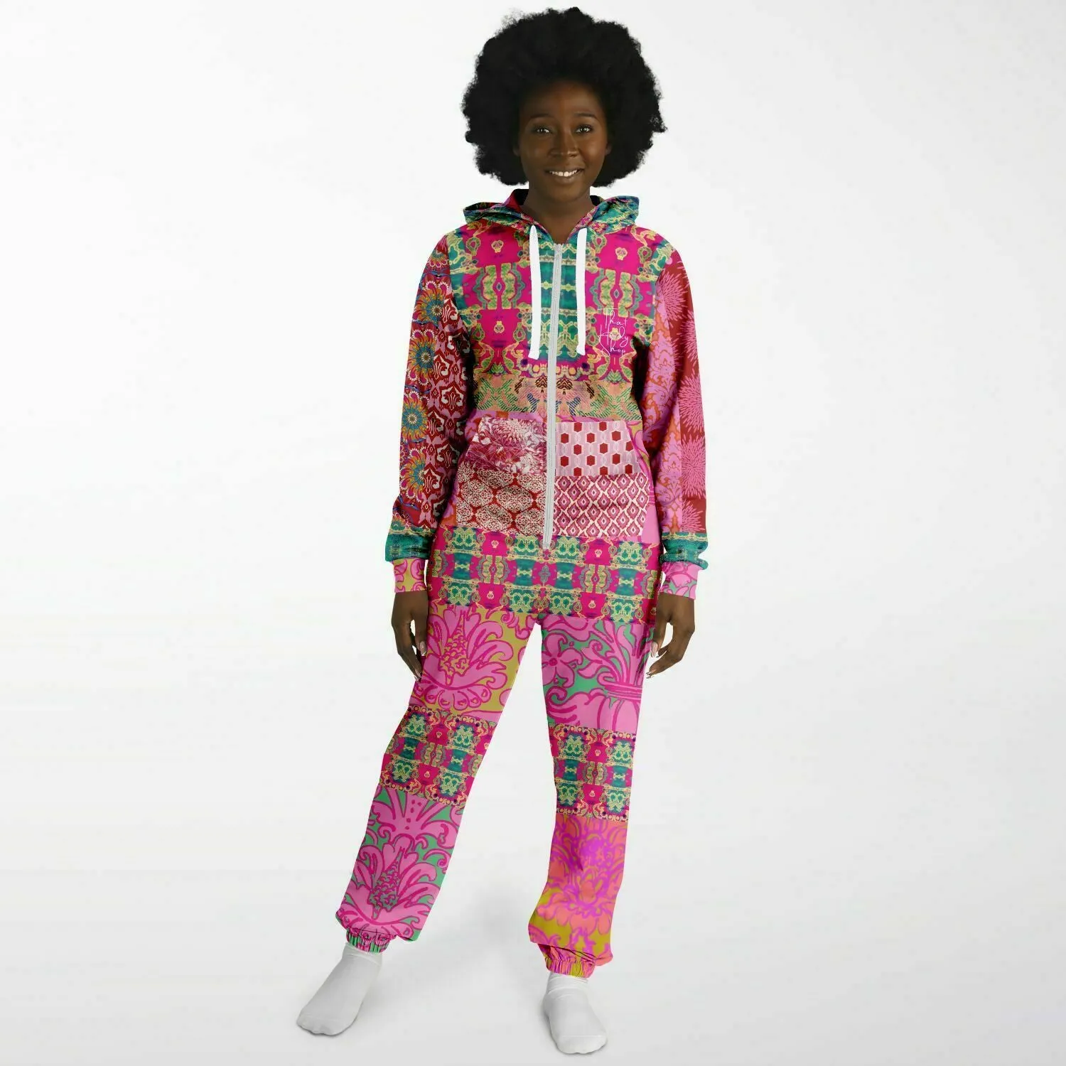 Gypsy Beat Pink Floral Patchwork Unisex Fleece Romper