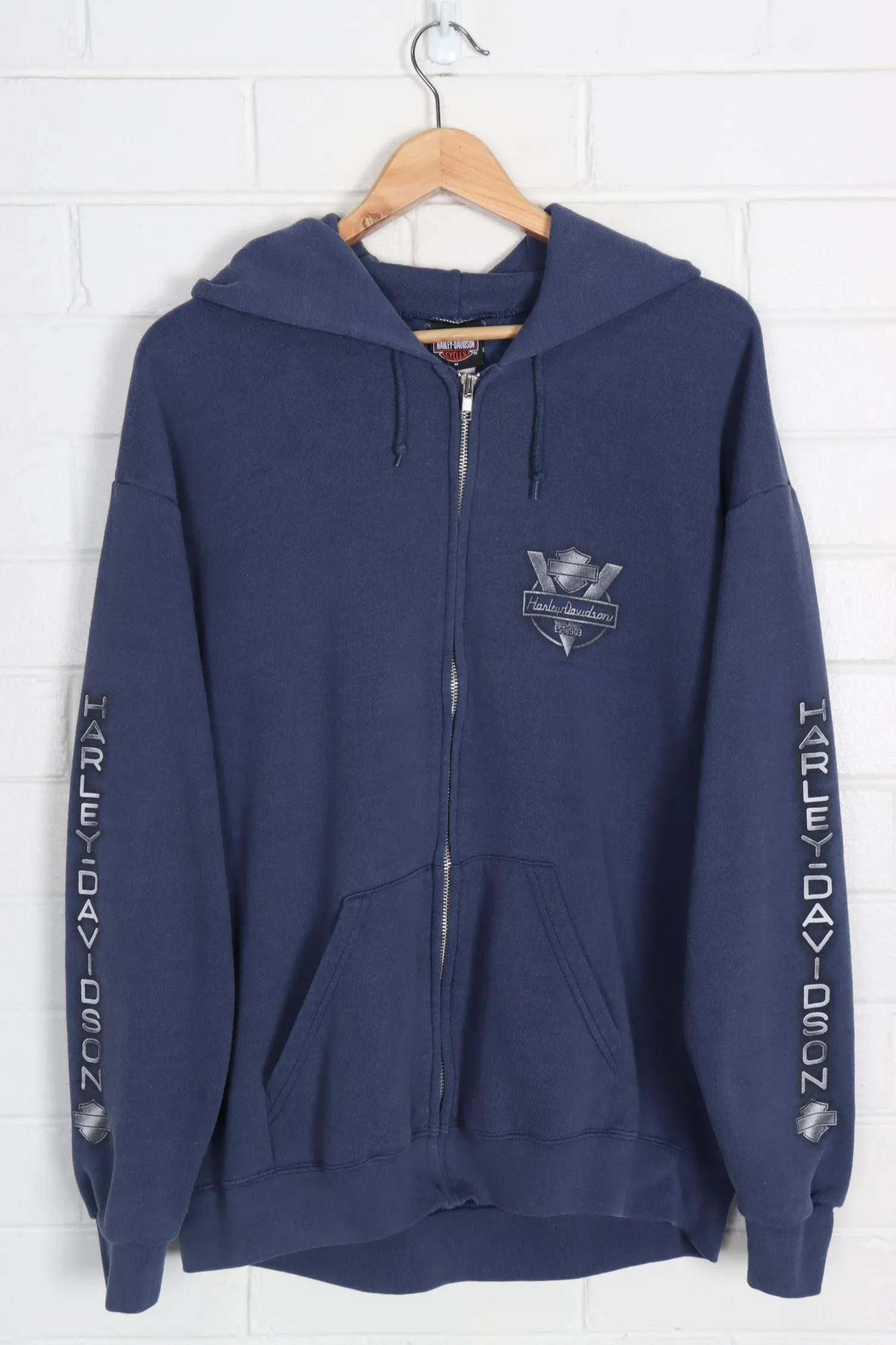 HARLEY DAVIDSON Ohio Sleeve Print Navy Zip Up Hoodie (L)