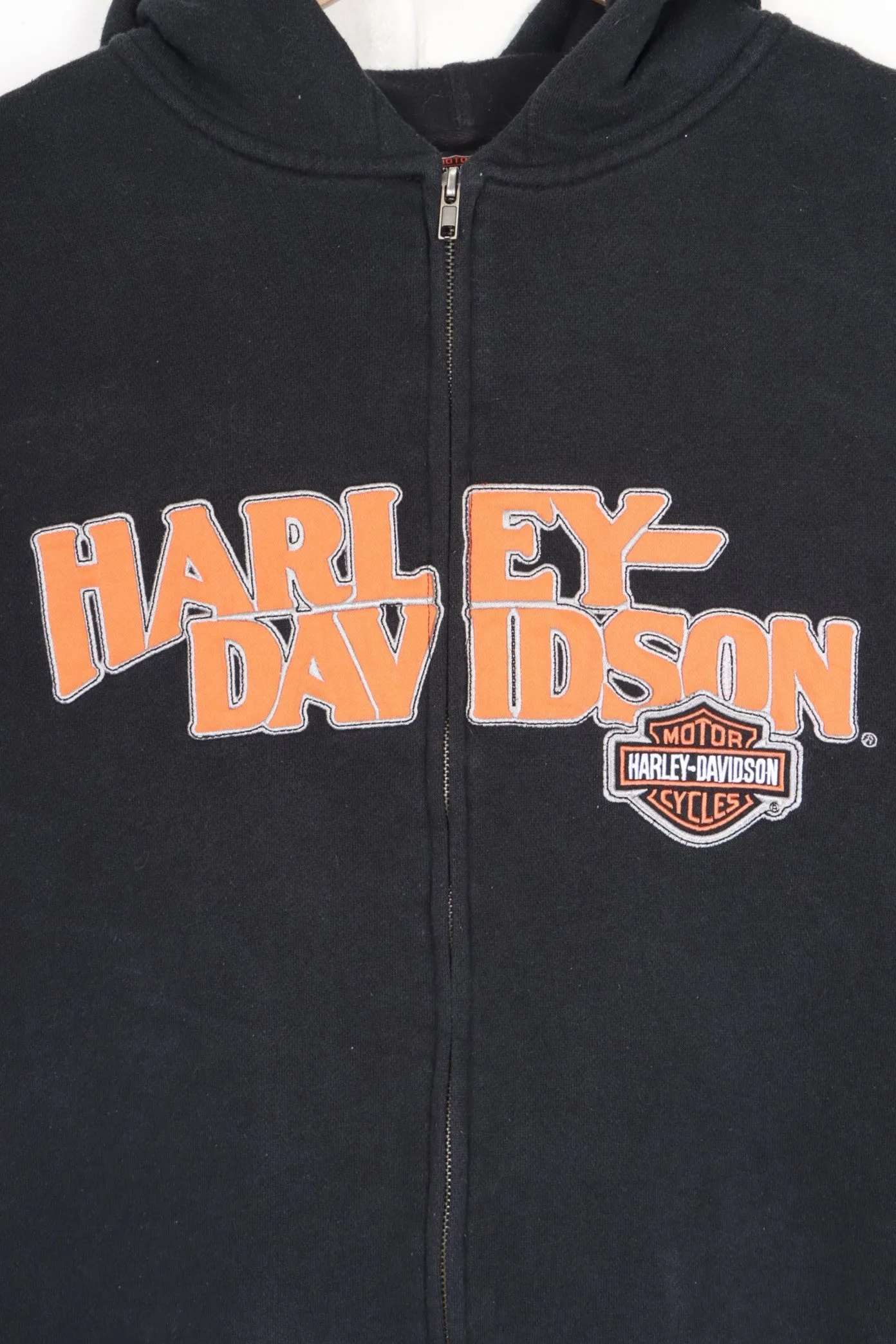 HARLEY DAVIDSON Orange & Black Spell Out Logo Full Zip Hoodie (XL)