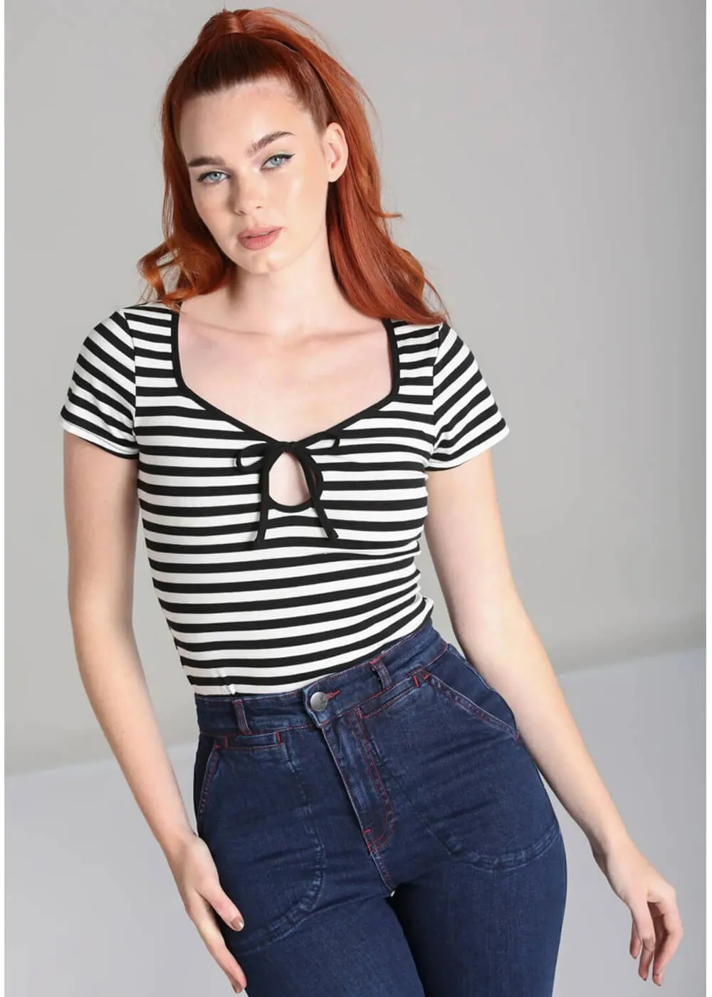 Hell Bunny Kit Stripe 50's Top Black