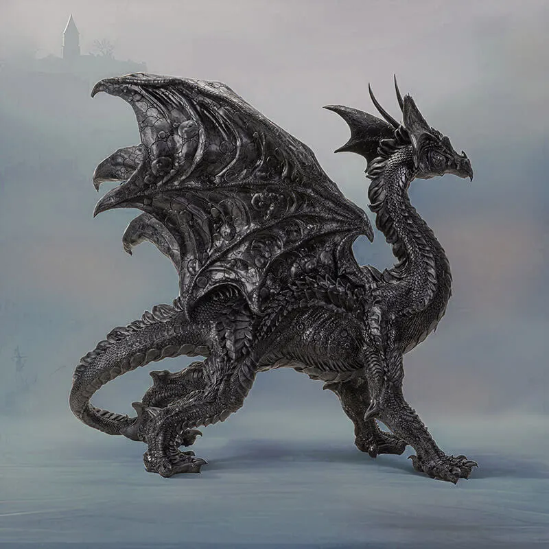 Large Standing Black Dragon Figurine