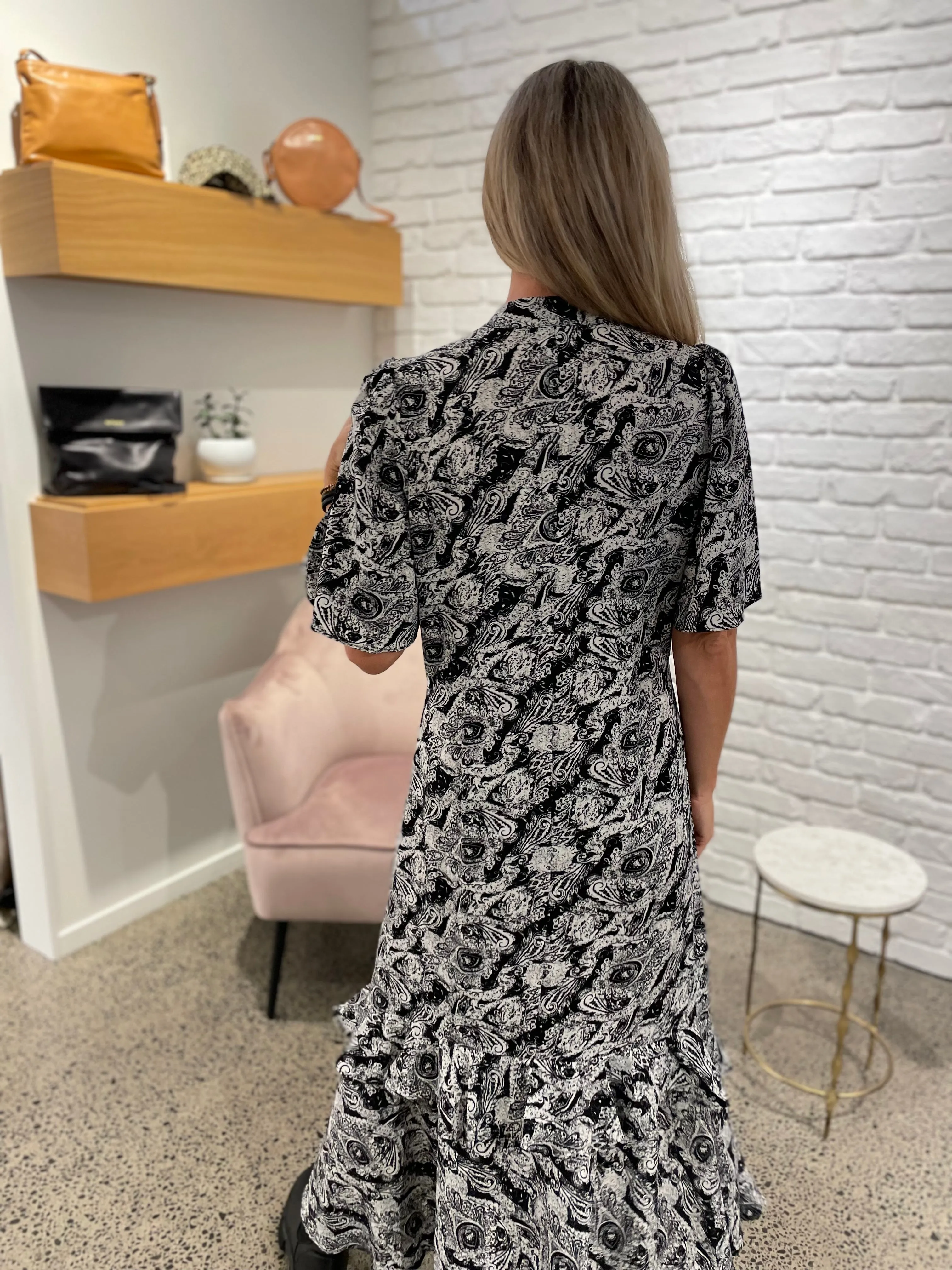 Lexi Dress - Black Paisley print