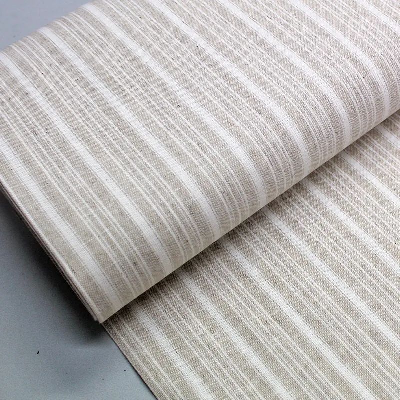 Linen and Cotton Mix - Stripe - White and Beige