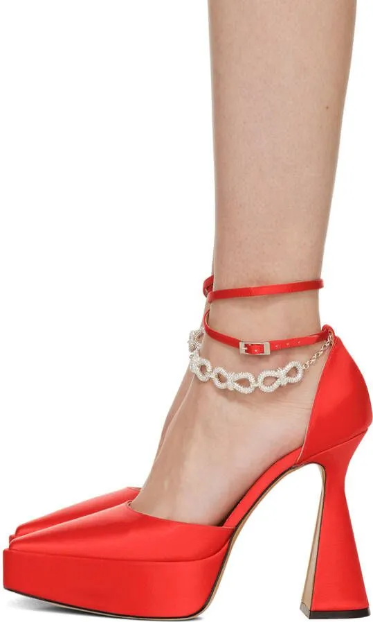 MACH & MACH Red Bow Chain 140 Heels