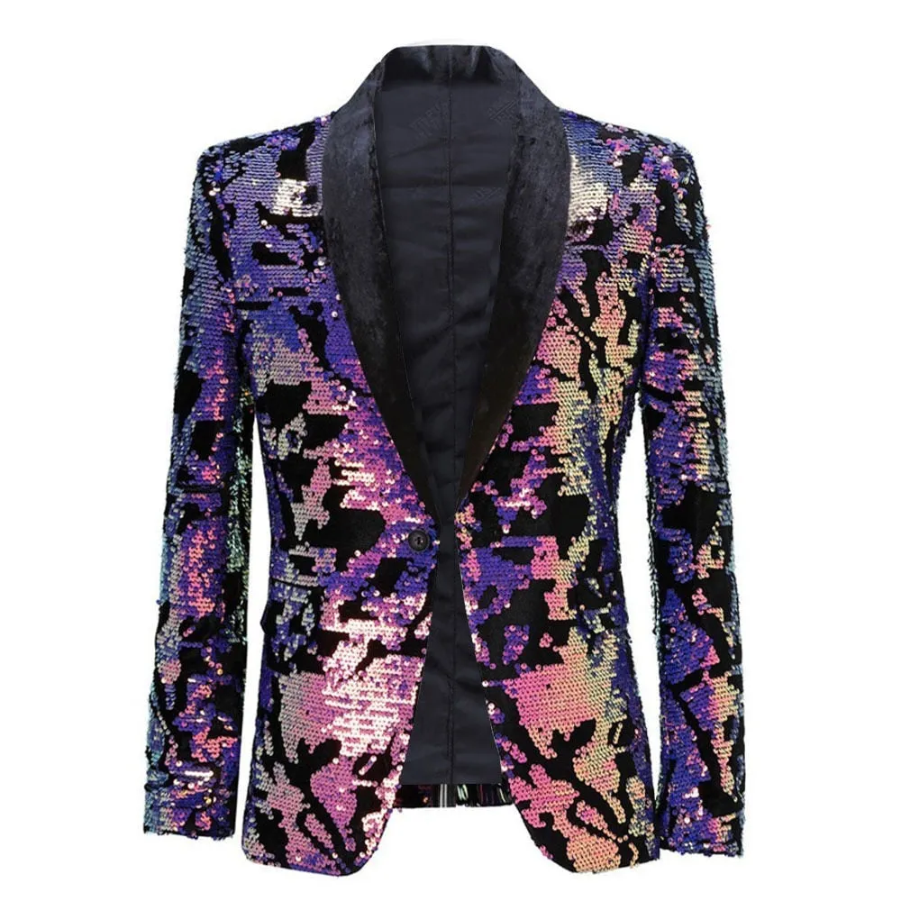 Men's Fantasy Color Sequins Full Sleeves Night Club Singers Wedding Blazer