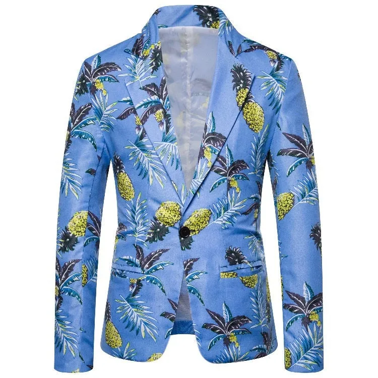 Men's Hawaiian Style Single Button Slim Fit Pineapple Printed Blazer