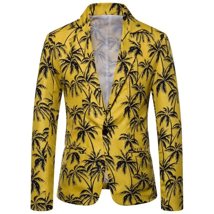 Men's Hawaiian Style Single Button Slim Fit Pineapple Printed Blazer