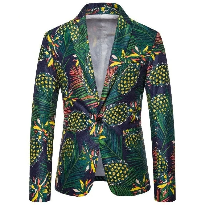 Men's Hawaiian Style Single Button Slim Fit Pineapple Printed Blazer