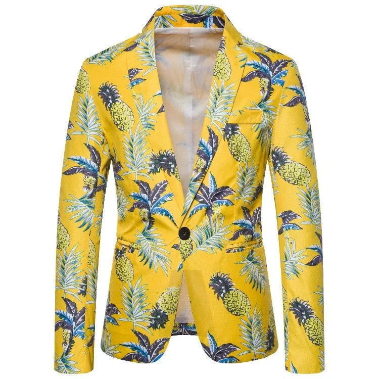 Men's Hawaiian Style Single Button Slim Fit Pineapple Printed Blazer