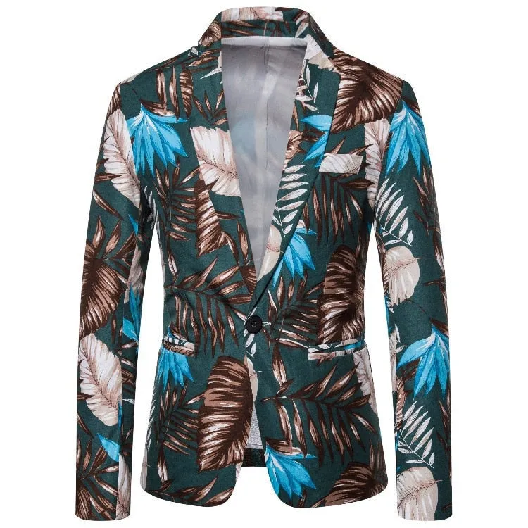 Men's Hawaiian Style Single Button Slim Fit Pineapple Printed Blazer