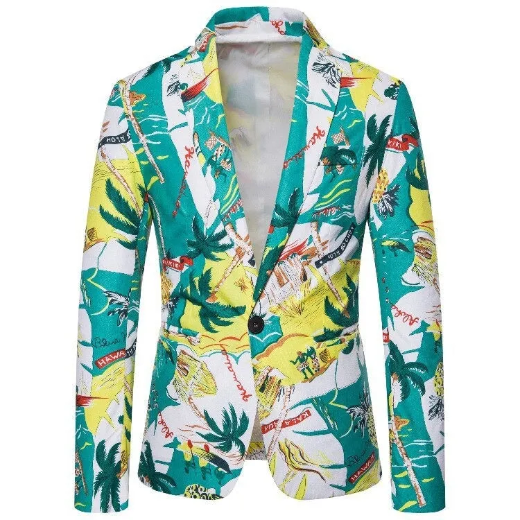 Men's Hawaiian Style Single Button Slim Fit Pineapple Printed Blazer