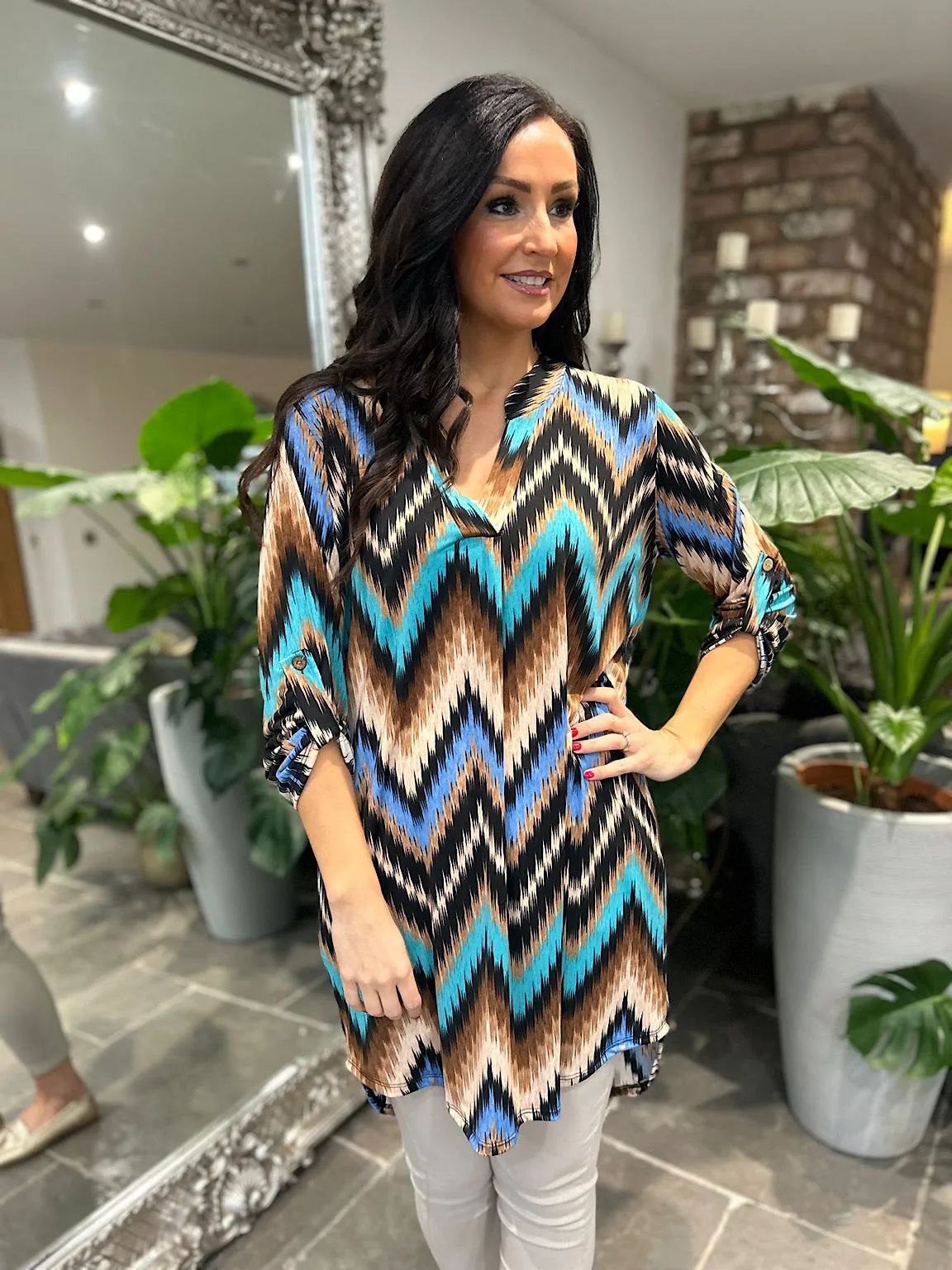 Multi Colour Zig Zag Print Tunic Gloria