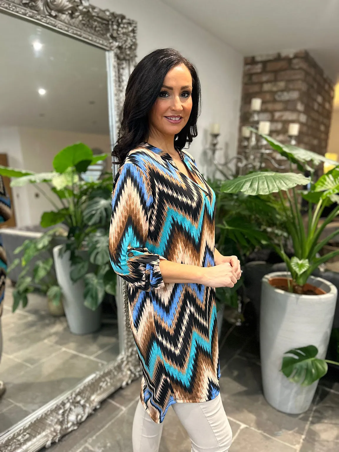 Multi Colour Zig Zag Print Tunic Gloria