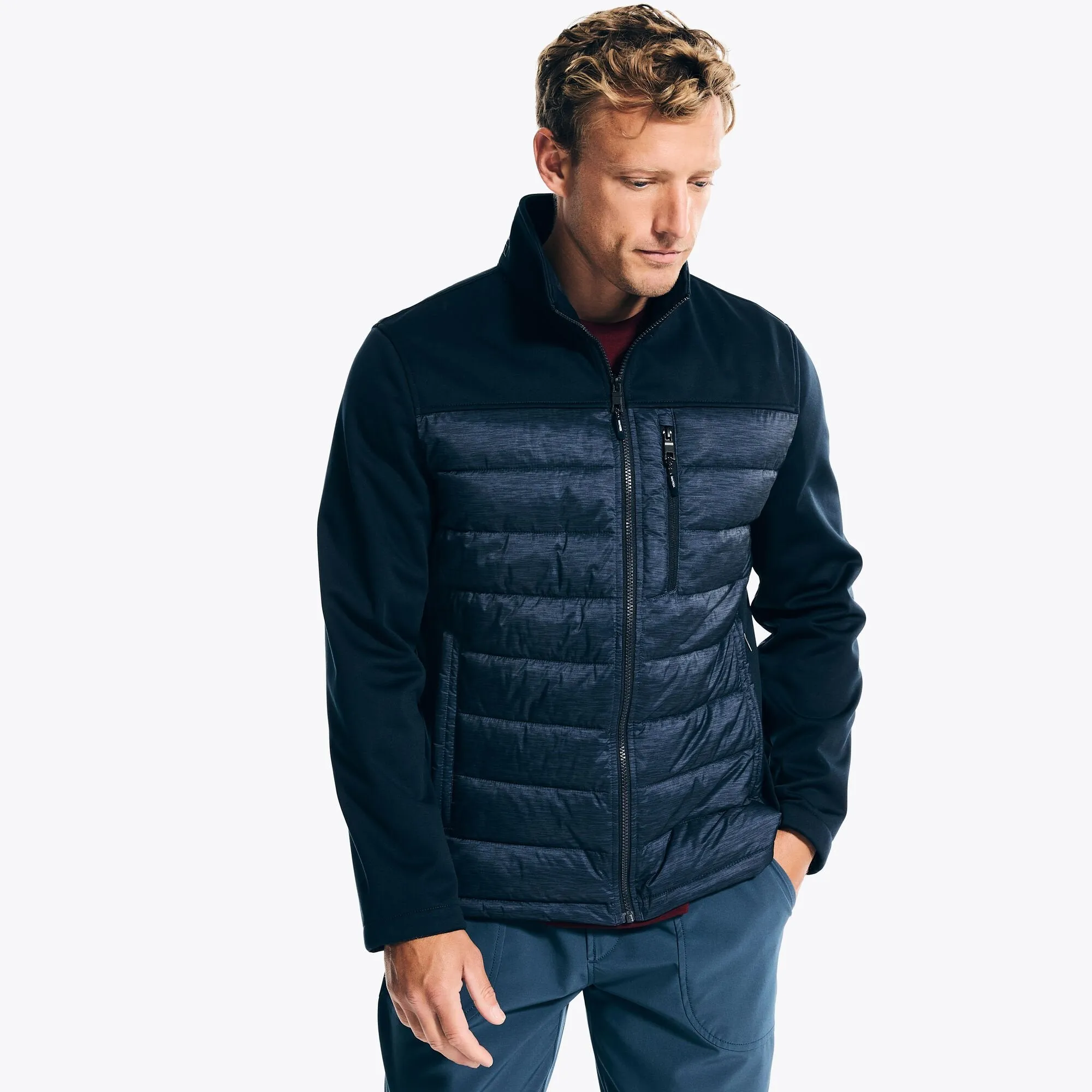 Nautica Men's Navtech Sustainably Crafted Mixed Media Jacket Navy