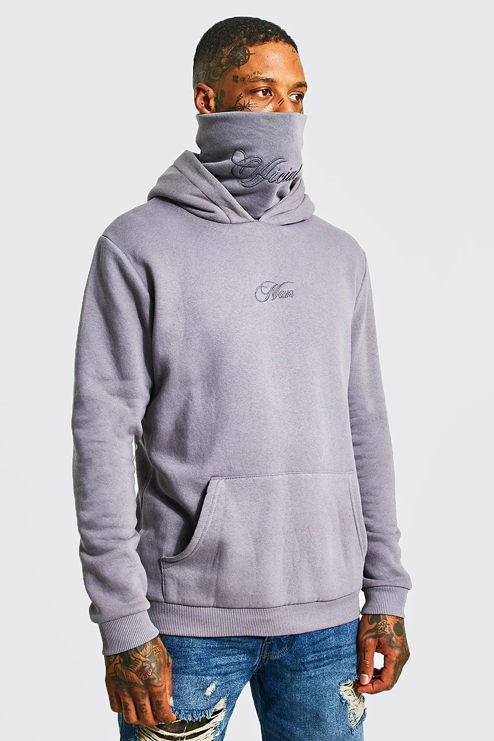 Official Man Embroidered Snood Hoodie