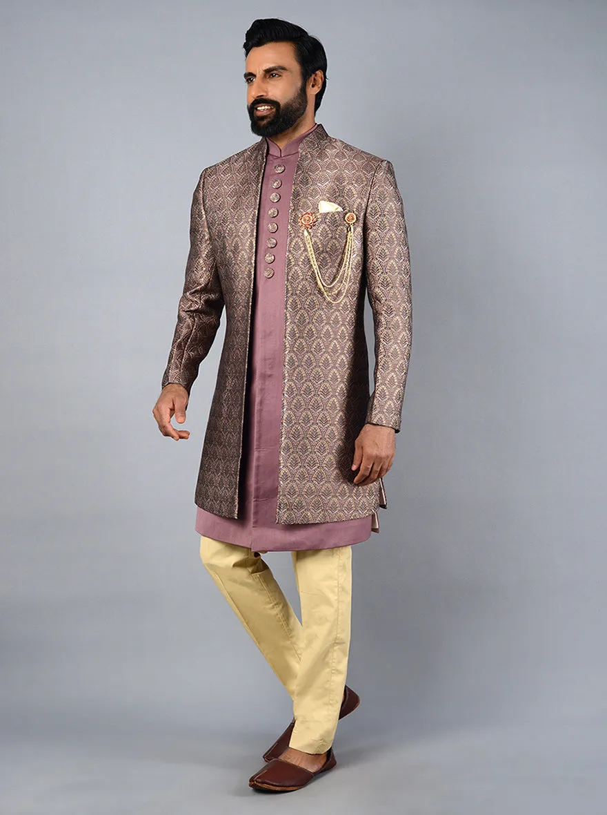 Onion Pink Self Design Regular Fit Indowestern | Azania